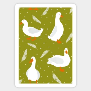 White Pekin Ducks with feathers and dots repeat pattern Sticker